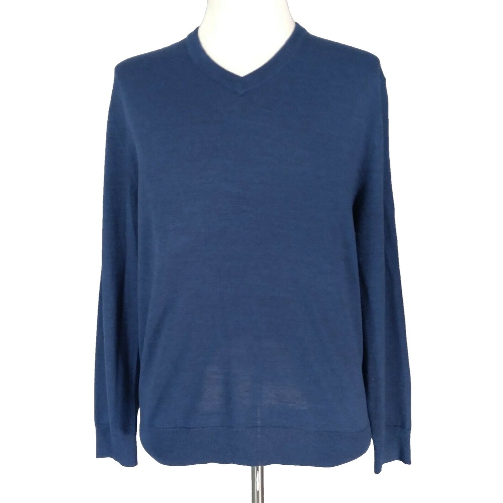 Club Room sweater mens medium blue v neck long sleeve Merino wool blend luxury